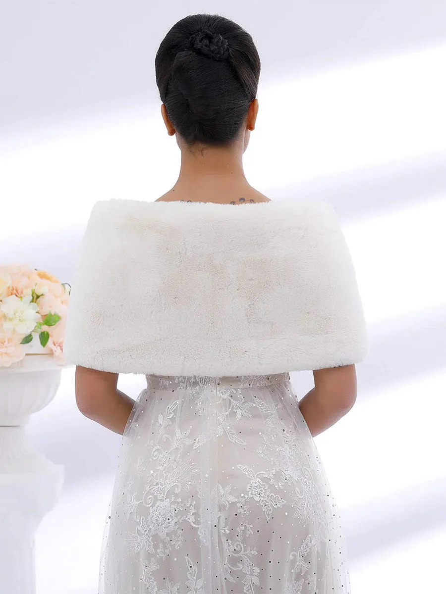 2025 White Faux Rabbit Fur Shawl Wedding Shrug Cover Up