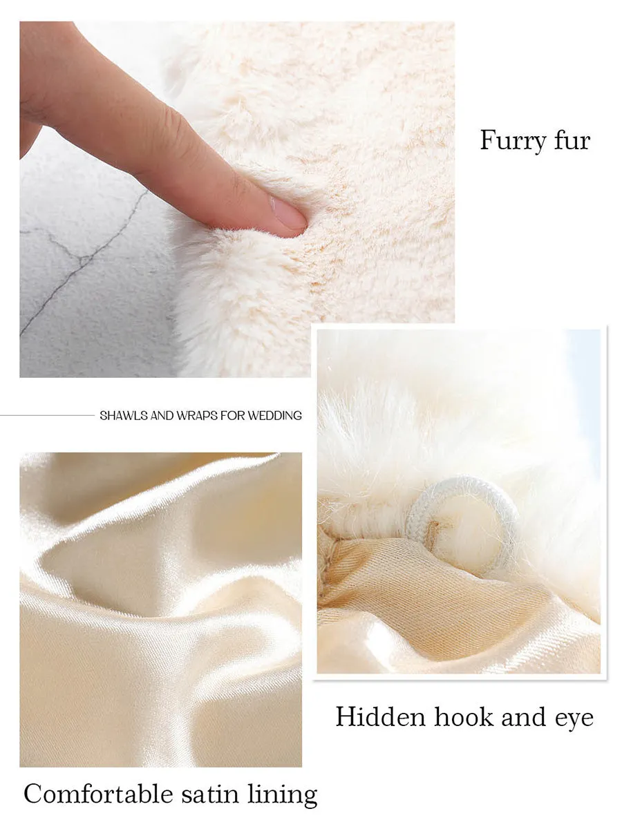2025 White Faux Rabbit Fur Shawl Wedding Shrug Cover Up
