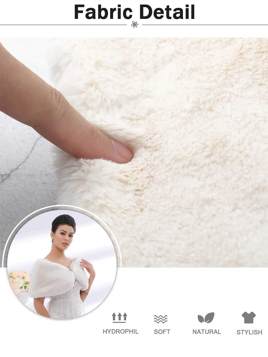 2025 White Faux Rabbit Fur Shawl Wedding Shrug Cover Up