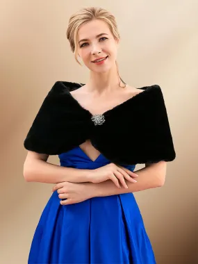 2025 Women Black Cape With Faux Fur Trim Wedding Shawls