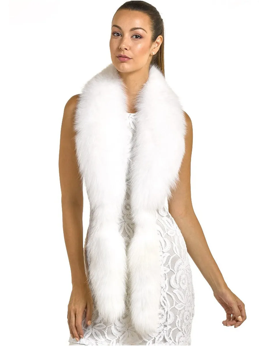 2025 Women's White Faux Fox Fur Long Scarf with Tails