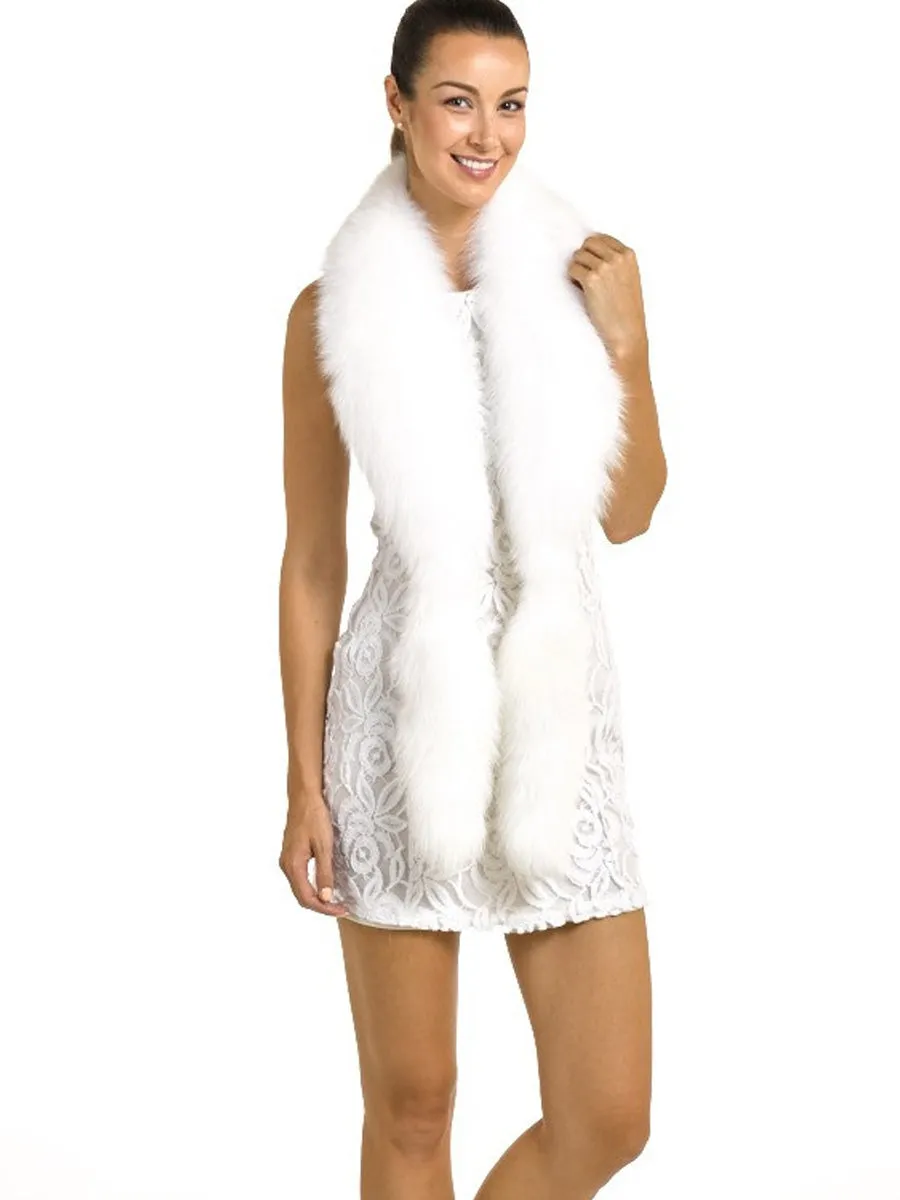 2025 Women's White Faux Fox Fur Long Scarf with Tails