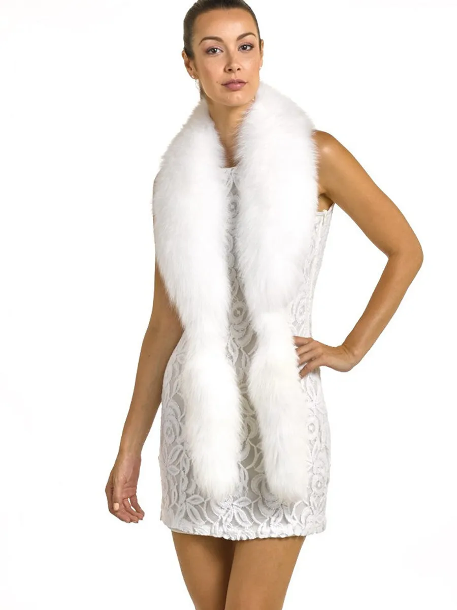 2025 Women's White Faux Fox Fur Long Scarf with Tails