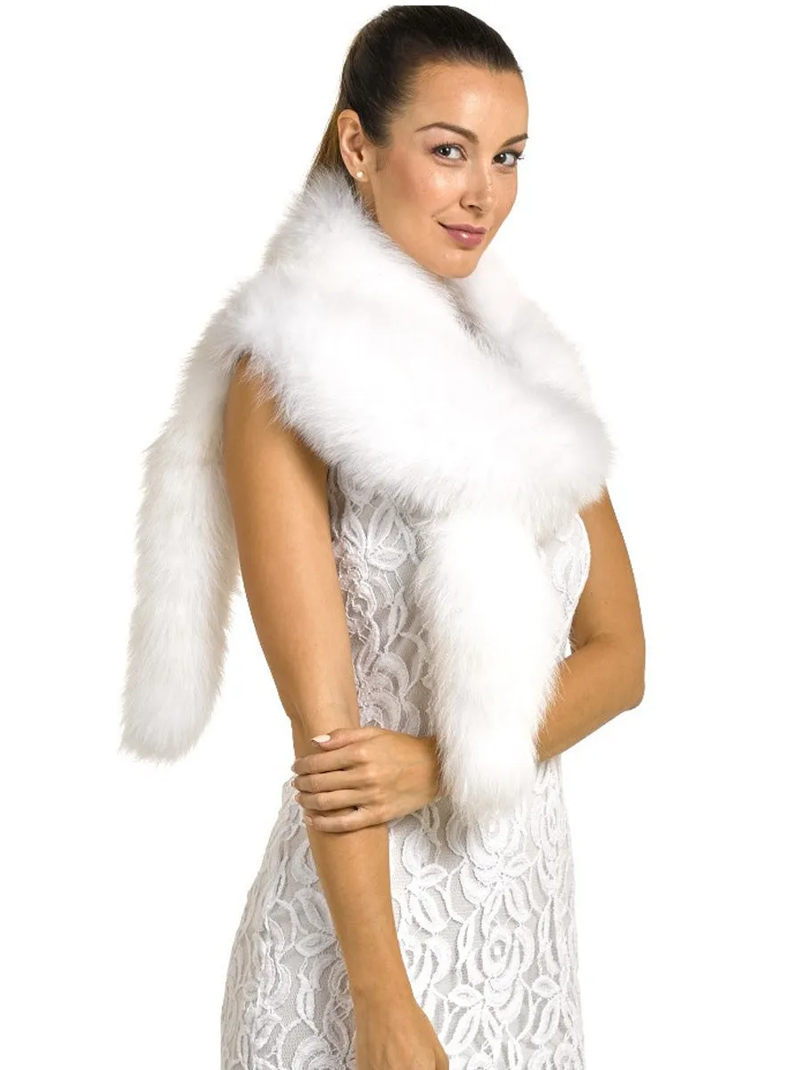 2025 Women's White Faux Fox Fur Long Scarf with Tails