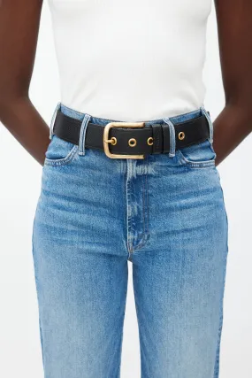 Black & Gold Buckle Textured Leather Belt
