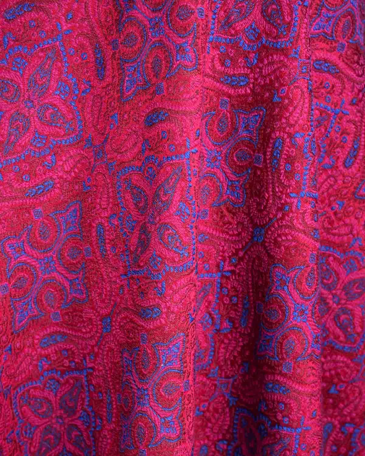 Blue On Maroon Tehra Traditional Jamawar Handwoven Silk Wool Unisex Dress Shawl
