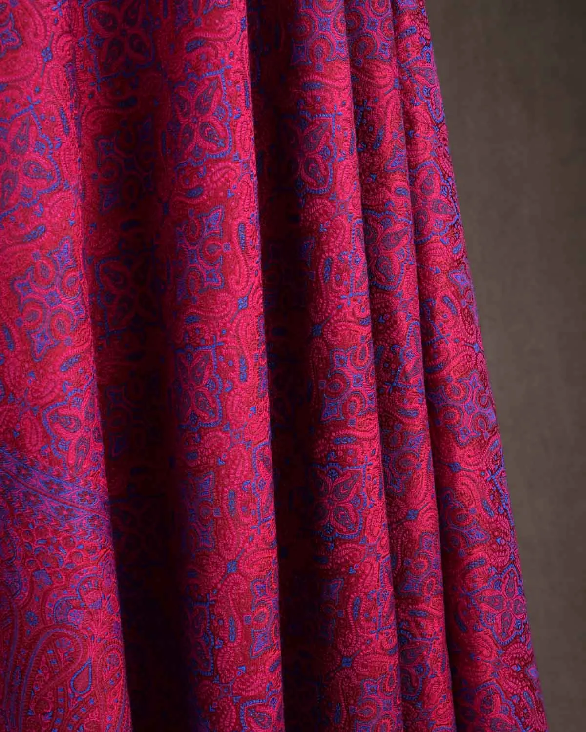 Blue On Maroon Tehra Traditional Jamawar Handwoven Silk Wool Unisex Dress Shawl