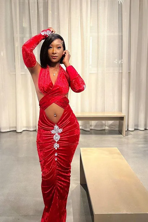 Chrissy Red Diamante Dress