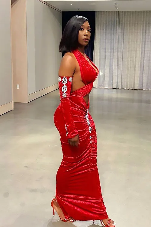 Chrissy Red Diamante Dress
