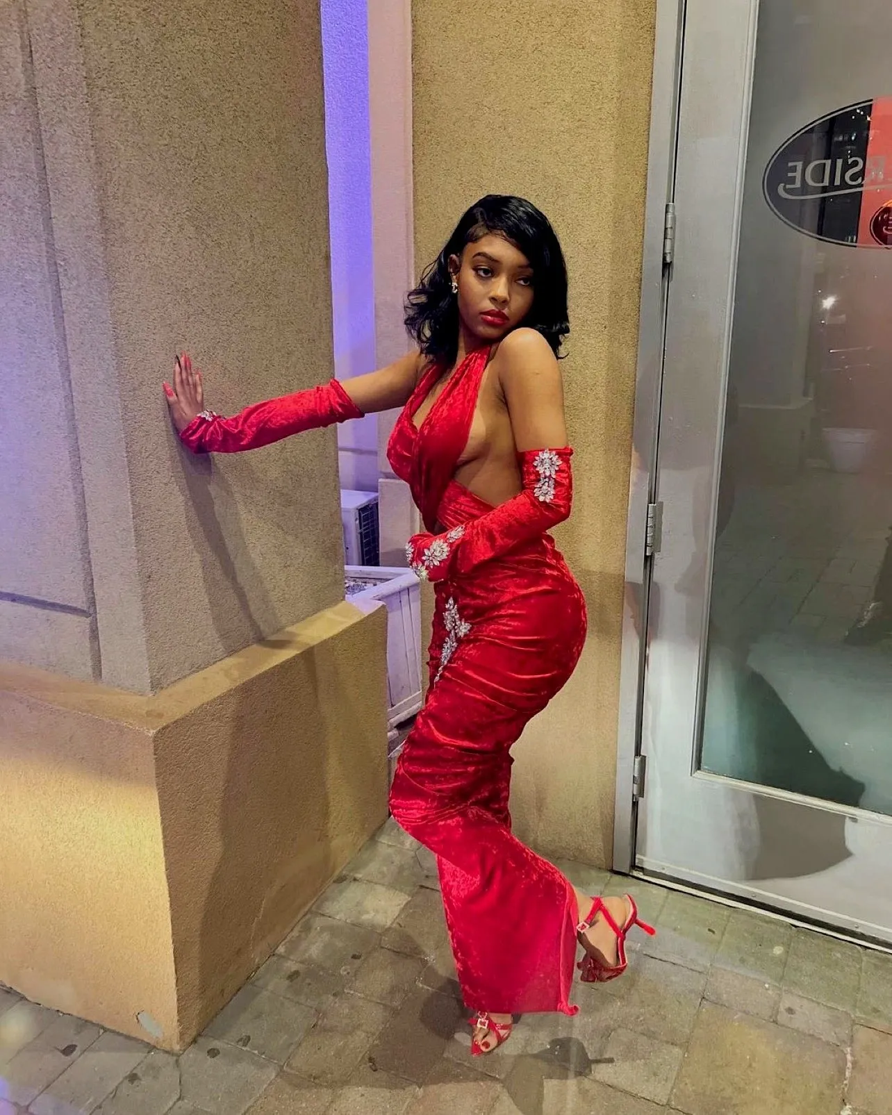 Chrissy Red Diamante Dress