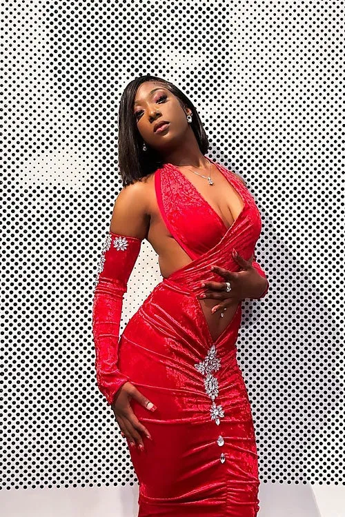 Chrissy Red Diamante Dress