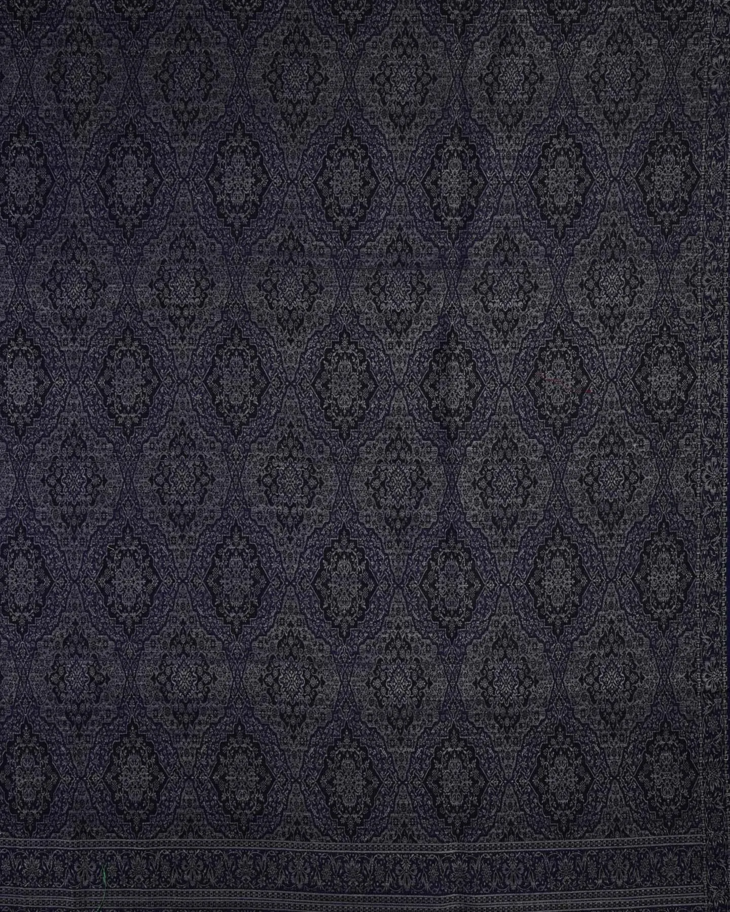 Gray on Navy Blue Banarasi Alfi Damask Jamawar Handwoven Silk-wool Shawl