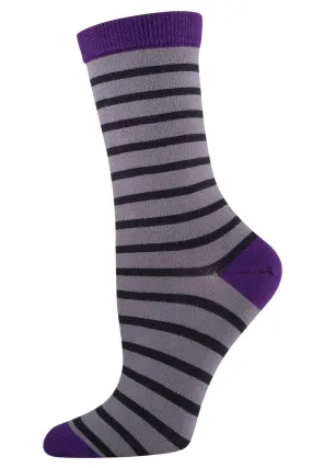 Grey Sailor Stripe Bamboo Socks (Women's)