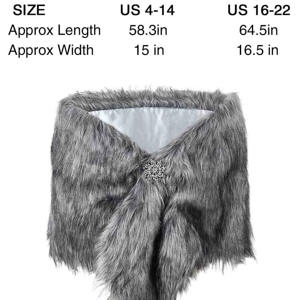 Grey Women's Faux Fur Shawls and Wraps Wedding Fur Scarf Stole