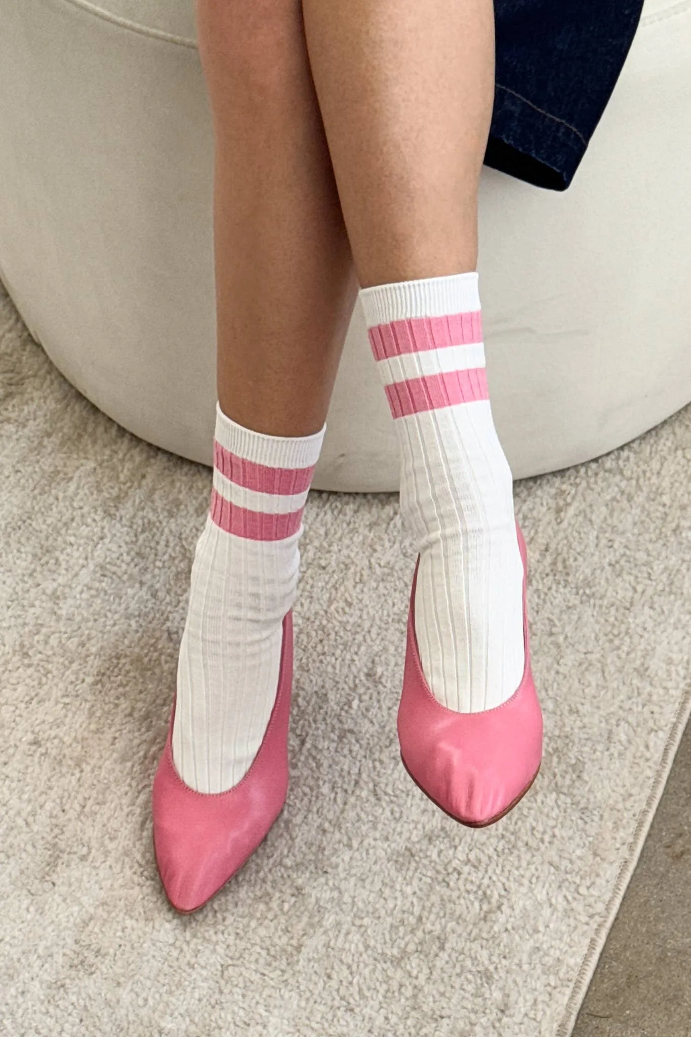 Her Varsity Socks - Pink Stripe