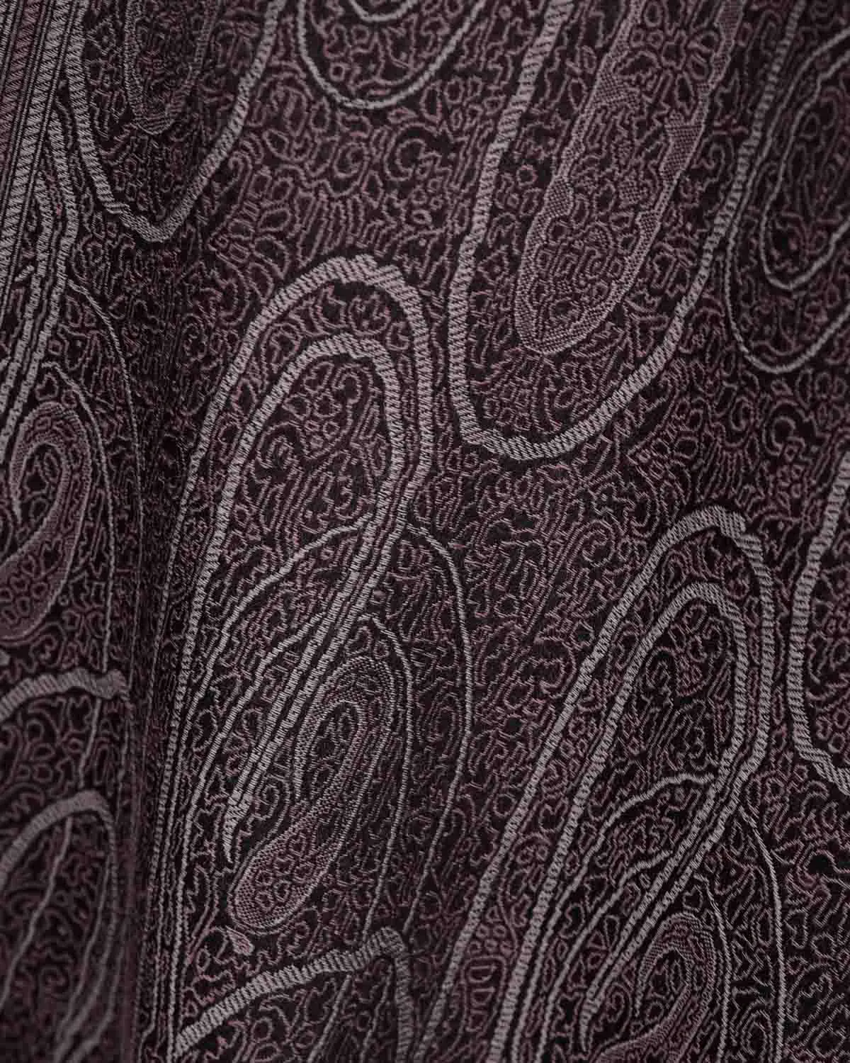 Maroon On Gray Paisley Satin Tanchoi Handwoven Silk Wool Unisex Dress Shawl