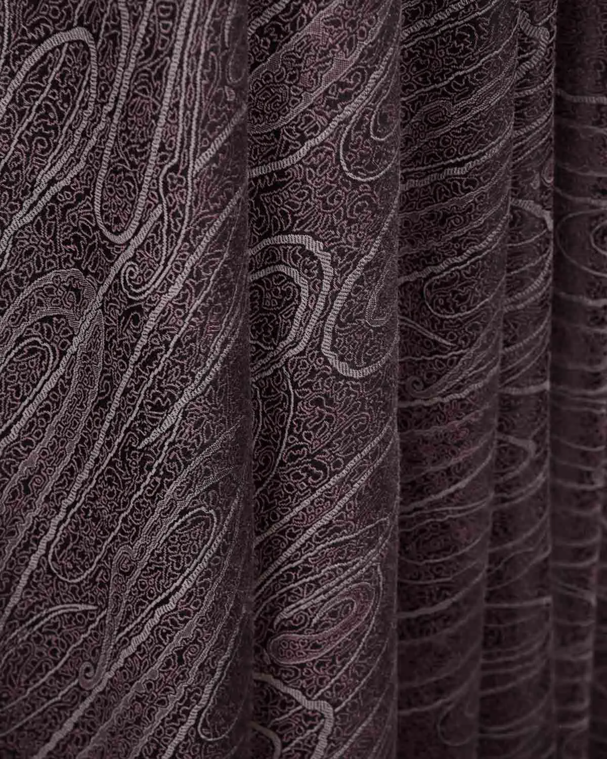 Maroon On Gray Paisley Satin Tanchoi Handwoven Silk Wool Unisex Dress Shawl