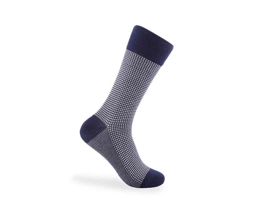 Men's Houndstooth Socks - Navy & White