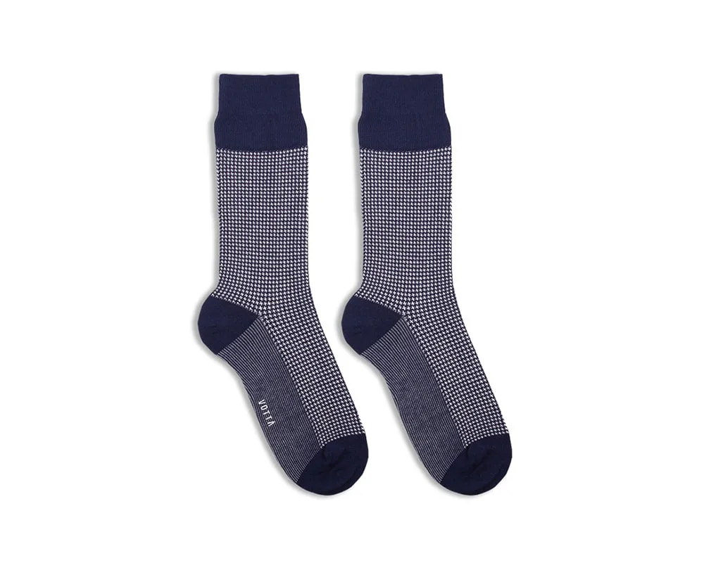 Men's Houndstooth Socks - Navy & White