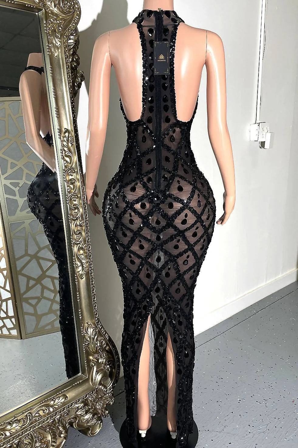 Midnight Black Rhinestone Dress Set (Ready To Ship)