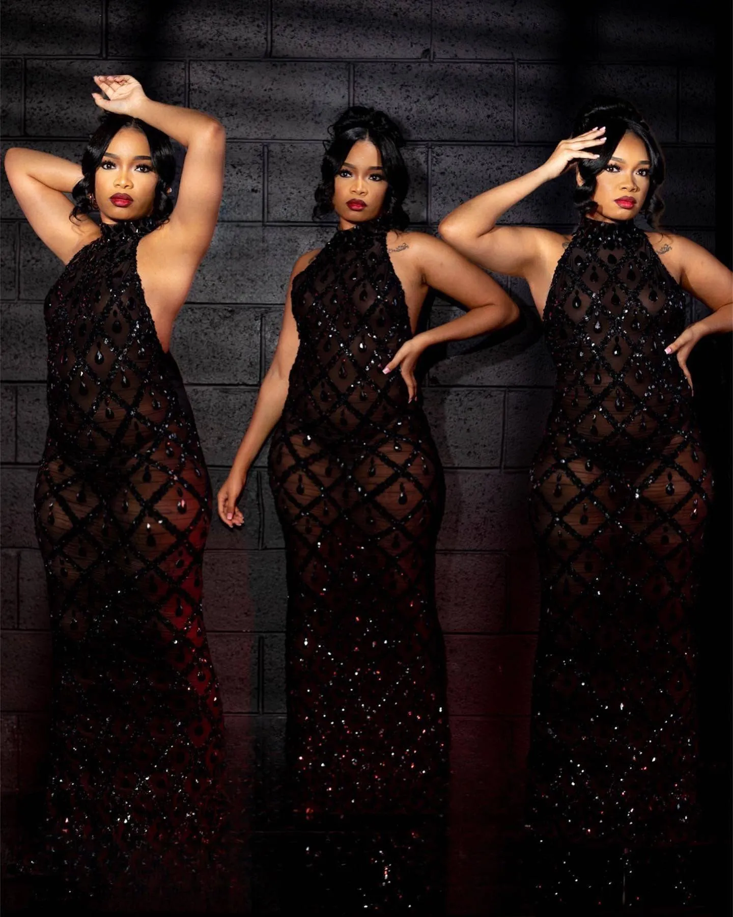 Midnight Black Rhinestone Dress Set (Ready To Ship)