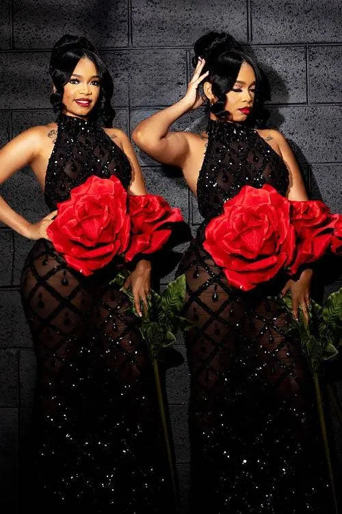 Midnight Black Rhinestone Dress Set (Ready To Ship)