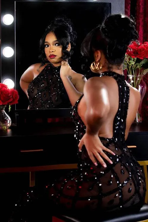 Midnight Black Rhinestone Dress Set (Ready To Ship)