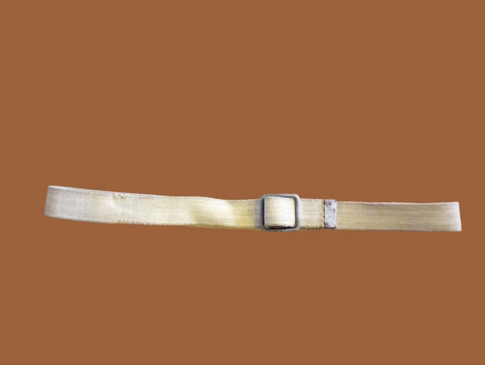 MILITARY ISSUE FRENCH ARMY KHAKI WEB BELT WITH OPEN FACE BUCKLE LARGE WWII ERA