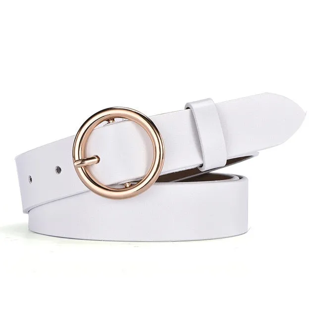 NO.ONEPAUL female deduction side gold buckle jeans wild belts for women fashion students simple New Circle Pin Buckles Belt