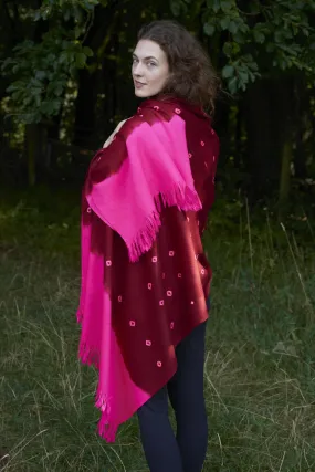 Pure wool ‘Bandhani’ Shawl | Garnet Rose