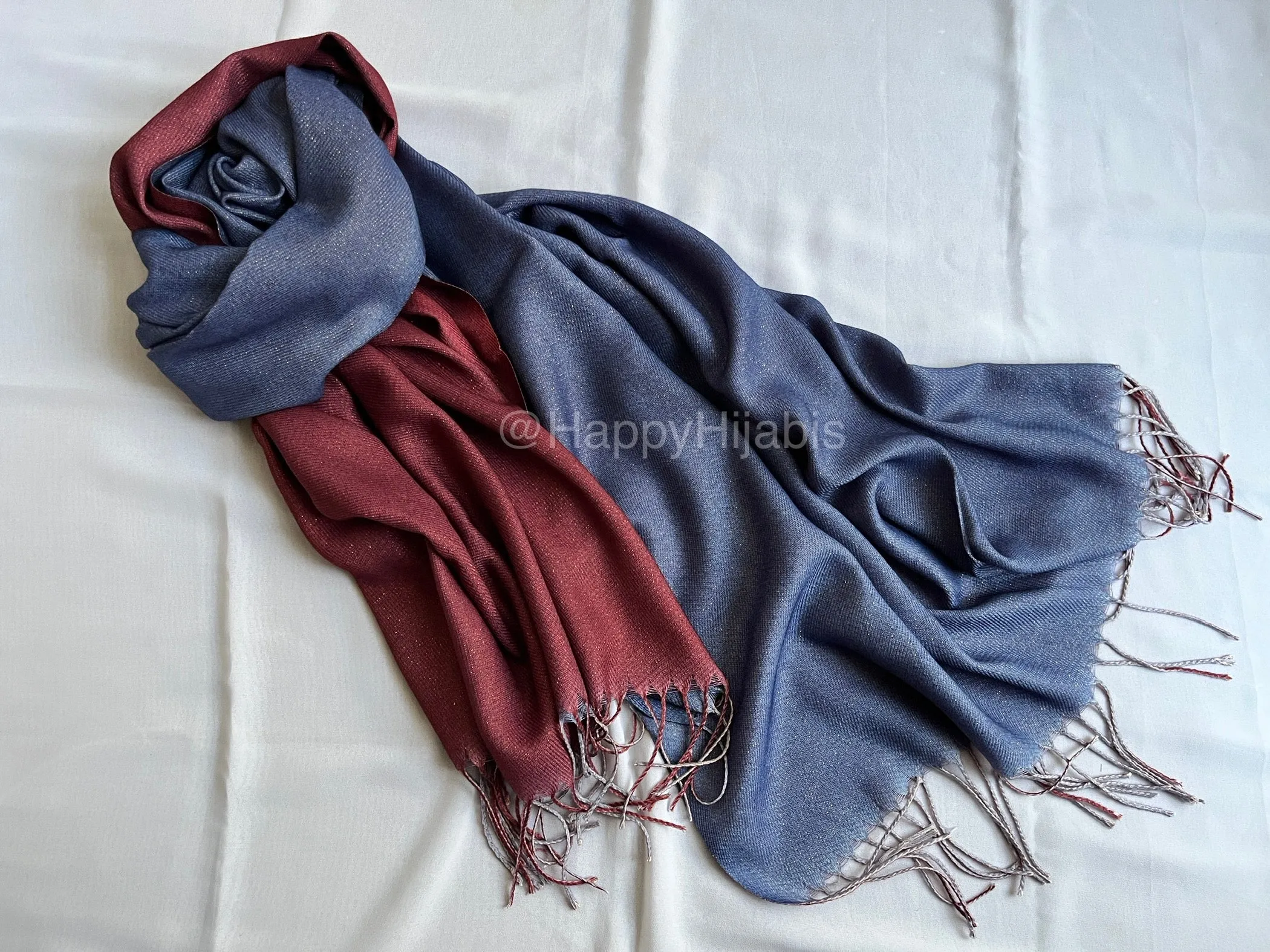 Reversible Moonlight Pashmina- Maroon Blue