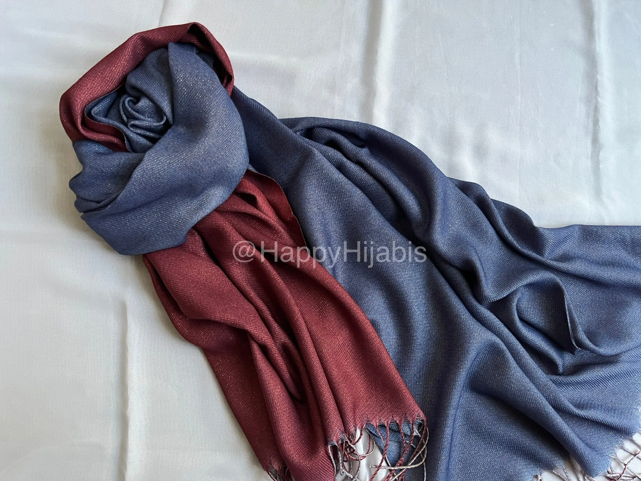Reversible Moonlight Pashmina- Maroon Blue