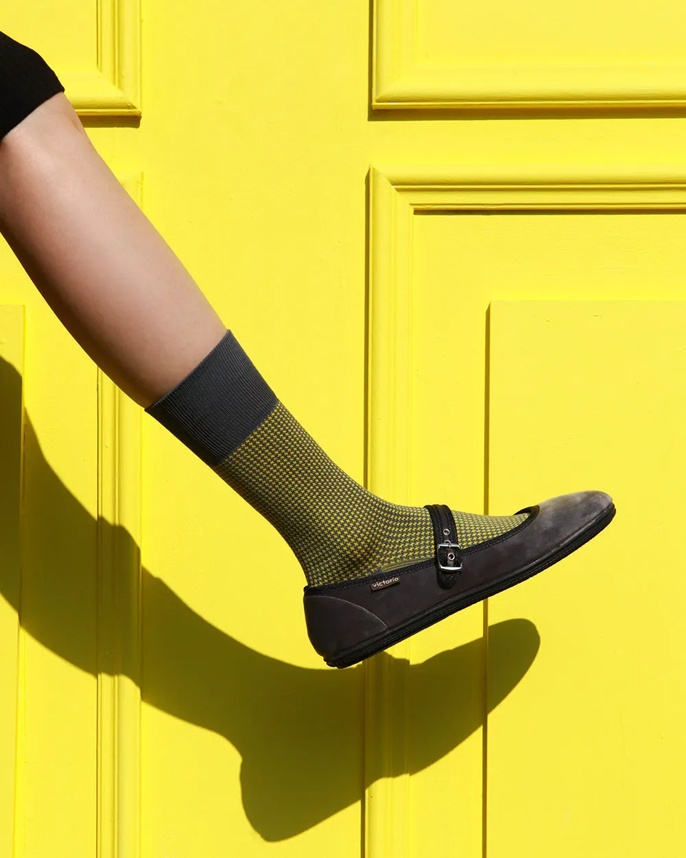 Women's Houndstooth Socks - Gray & Yellow