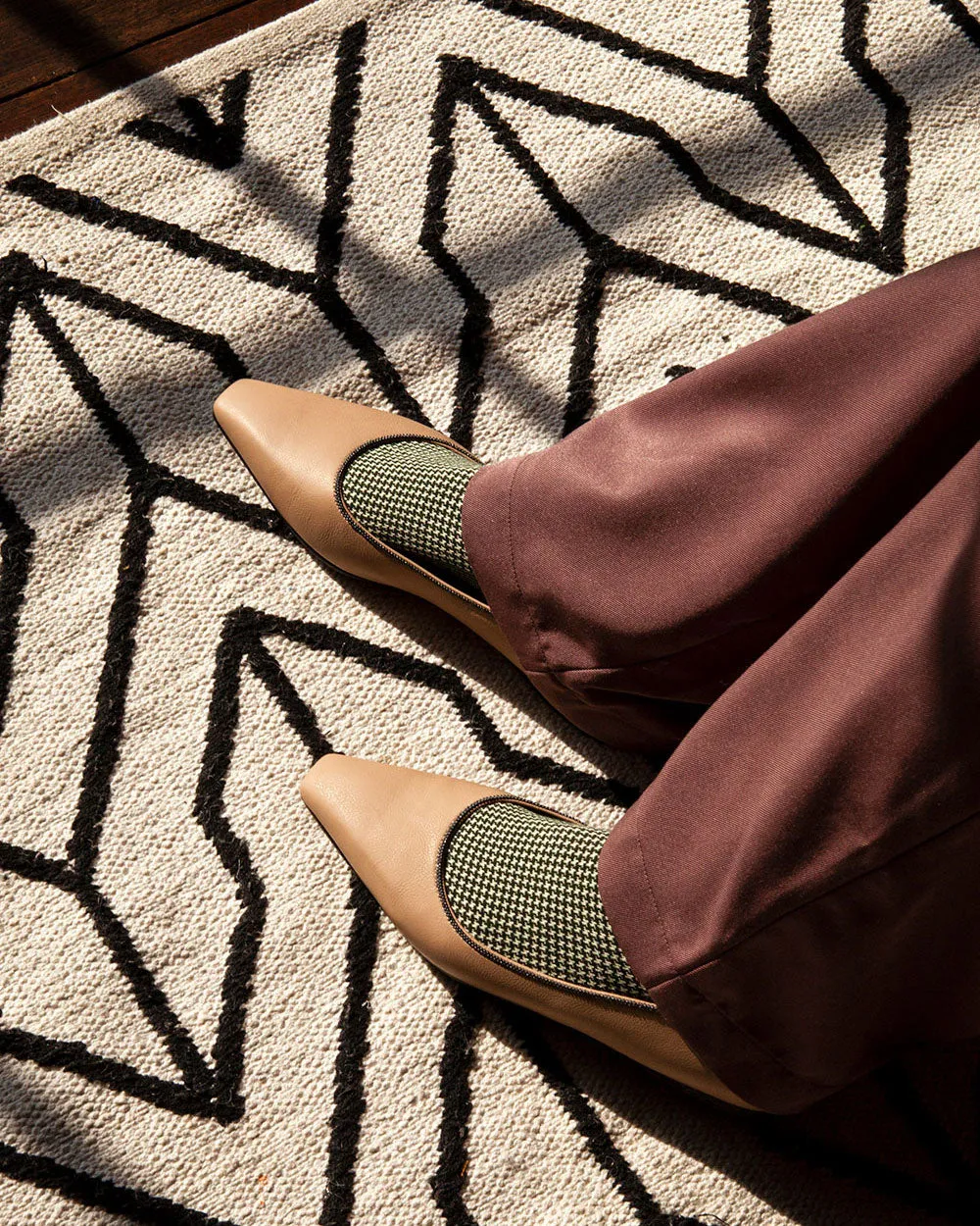 Women's Houndstooth Socks - Green & Ivory