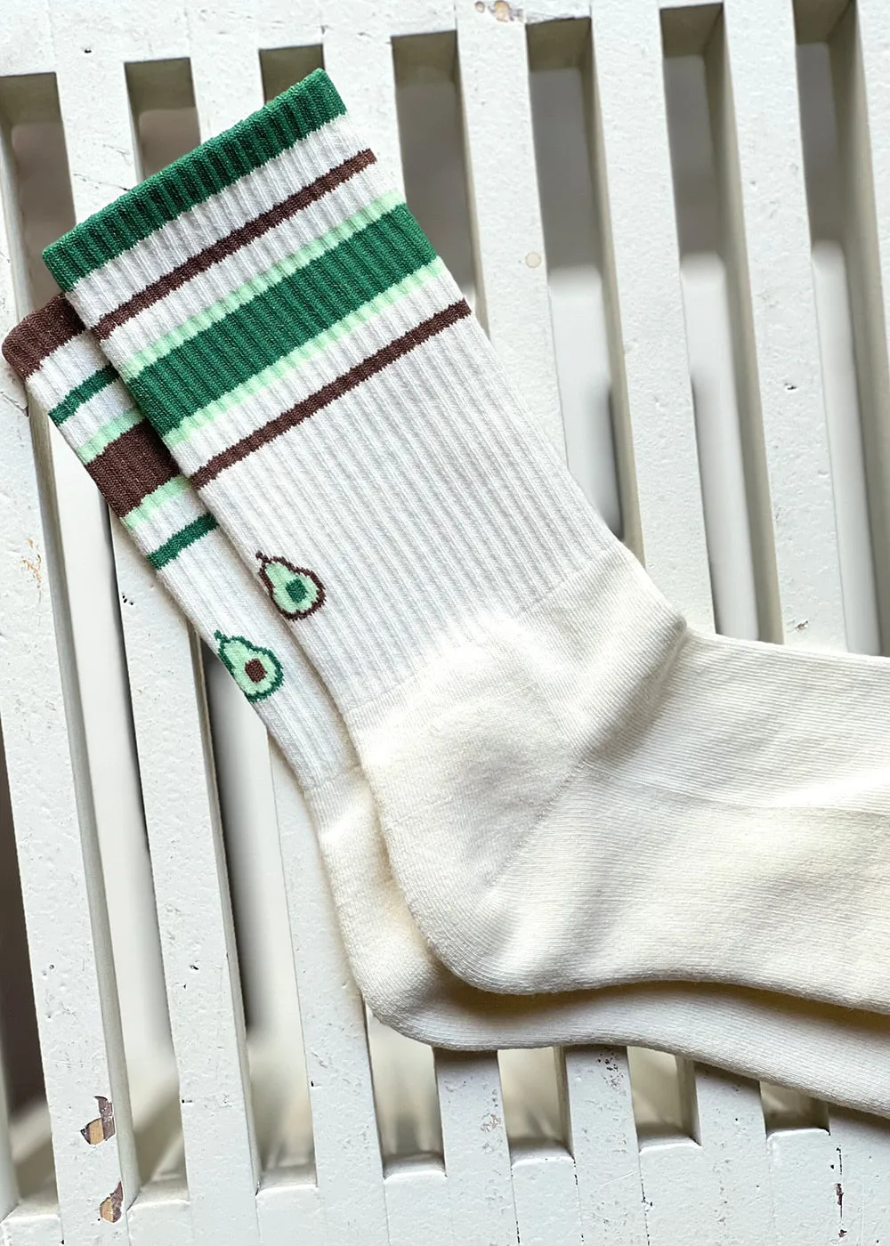 Women's Mismatched Vintage Stripe Socks - Green, Brown, & White