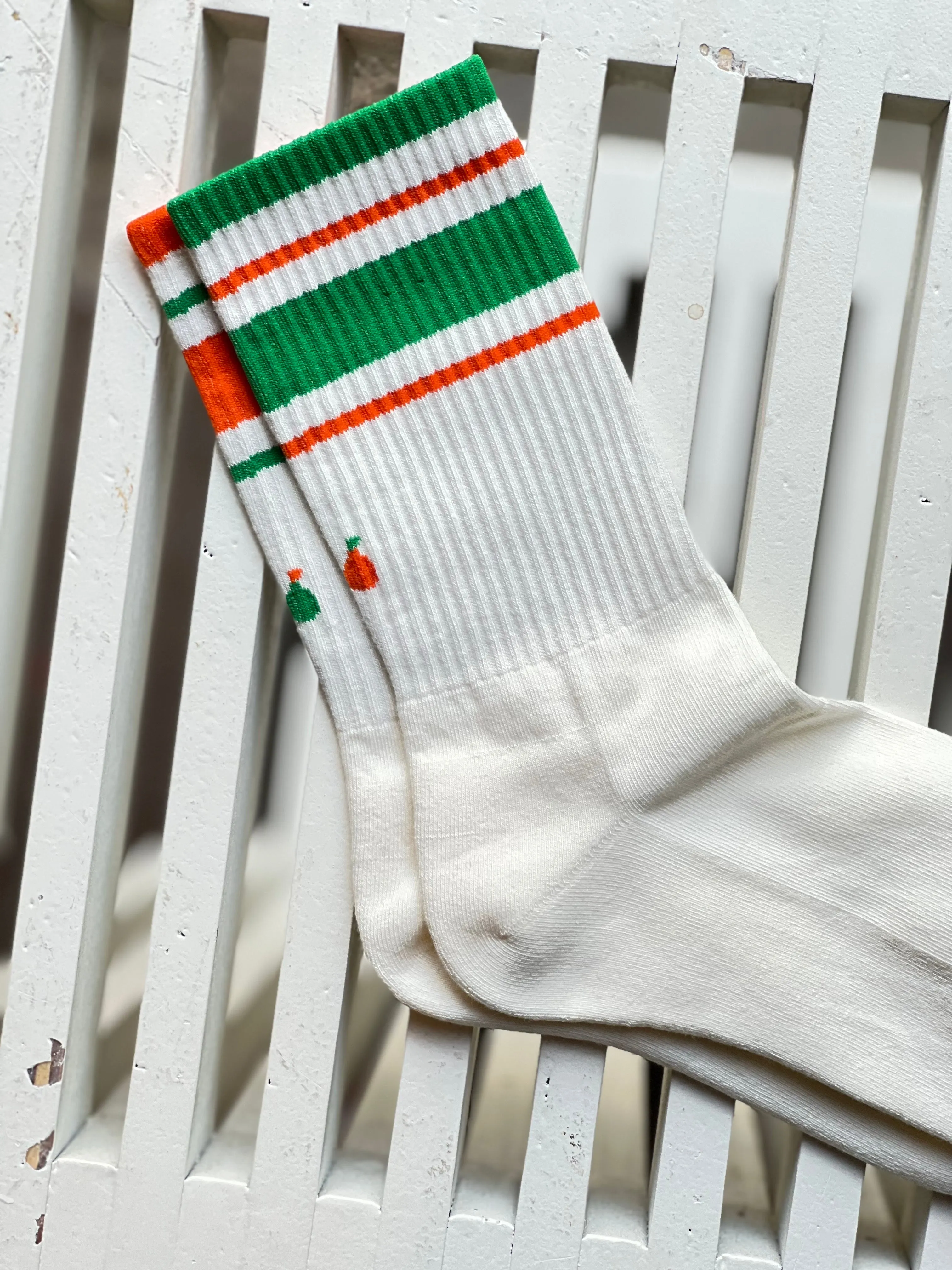 Women's Mismatched Vintage Stripe Socks - Green, Orange, & White