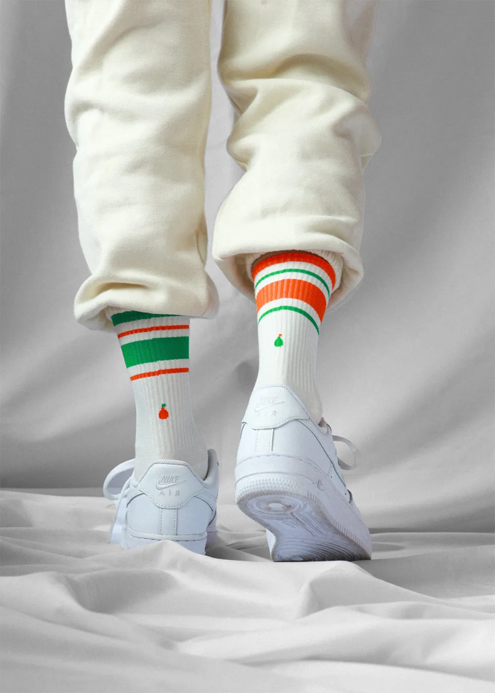 Women's Mismatched Vintage Stripe Socks - Green, Orange, & White