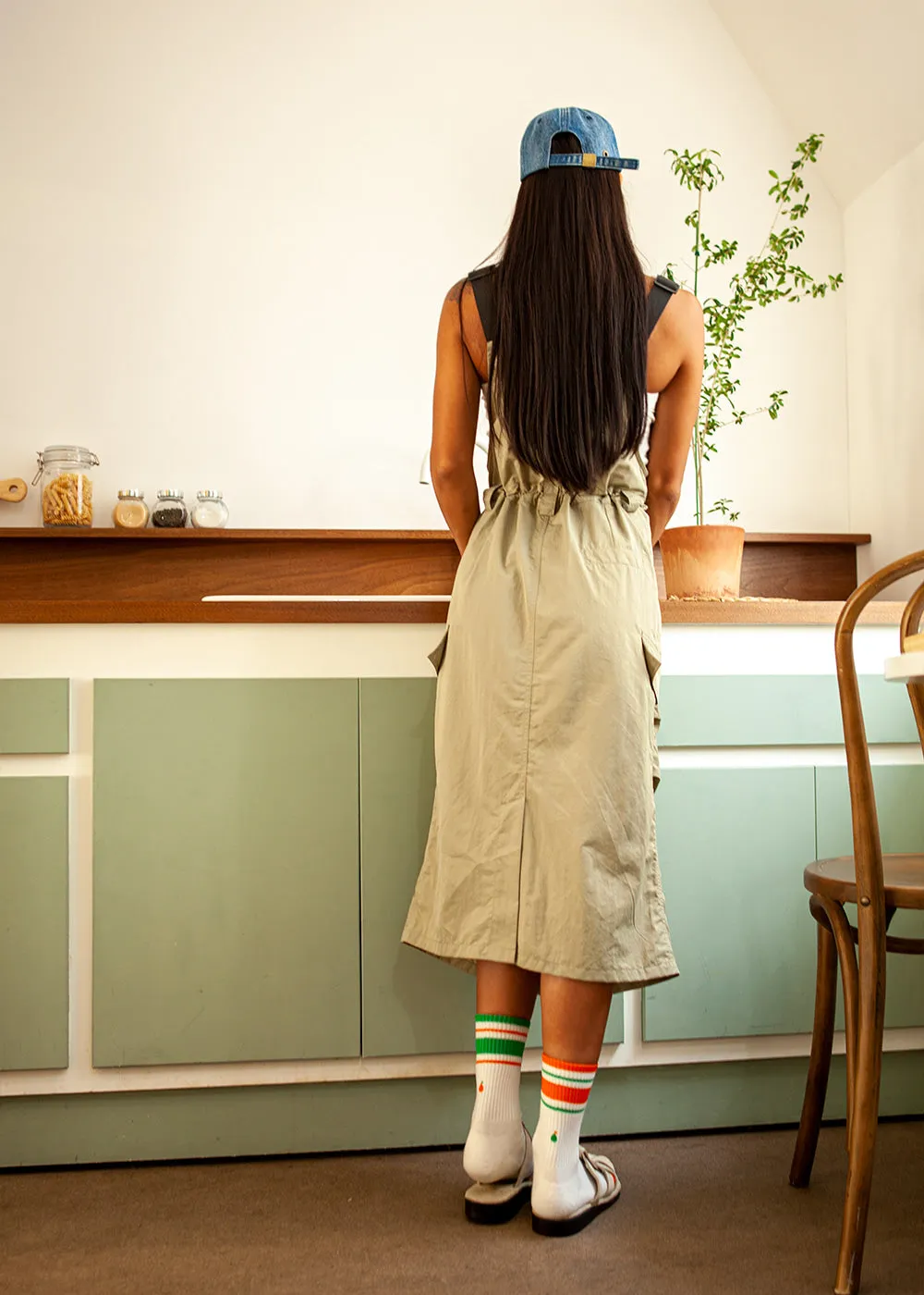Women's Mismatched Vintage Stripe Socks - Green, Orange, & White